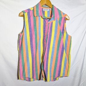 Vintage '90s Khazana Colorful Striped‎ Sleeveless Cotton Striped Top Summer L